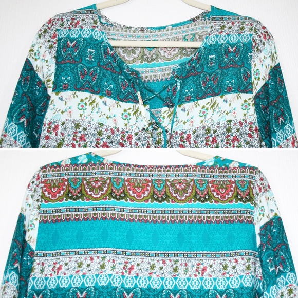 Floral/Paisley/Aztec Lace-Up Boho Dress NWOT - Picture 5 of 8